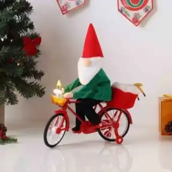 Bicicleta fija con gnomo con movimiento luces y sonido 30 cm