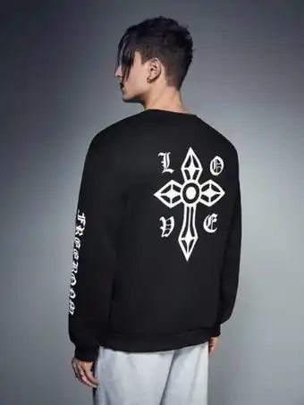SHEIN Romwe goth hombres sudadera con estampado de letra de hombros caídos oferta