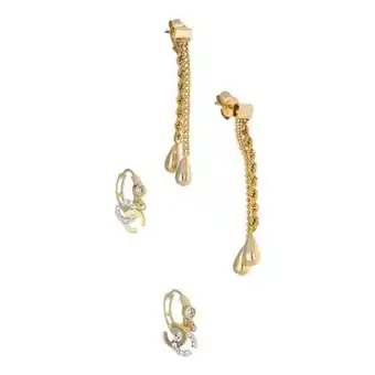 Nacional Monte de Piedad Arracadas articuladas con circonias y broqueles con colgantes en oro amarillo 14 kilates. oferta