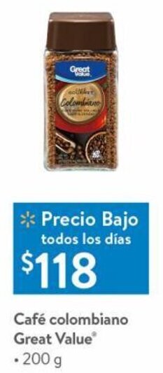 Walmart Café Colombiano Great Value 200g oferta