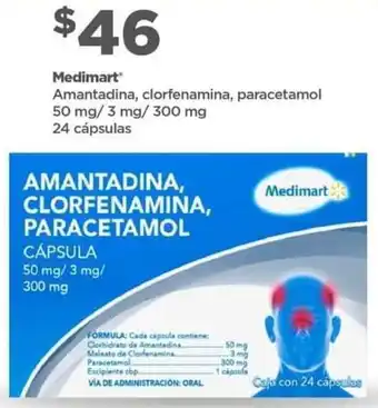 Bodega Aurrerá Medimart Amantadina, Clorfenamina, Paracetamol 50mg/3mg/300mg oferta