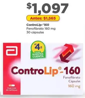 Bodega Aurrerá ControLip 160 Fenofibrato 160mg 30 Cápsulas oferta