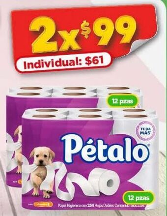 Bodega Aurrerá Papel higiénico pétalo 12pzas oferta