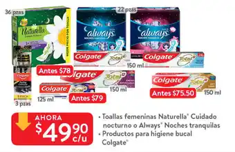 Walmart Toallas Femeninas Naturella, Always, Colgate oferta