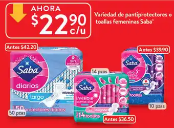 Walmart Variedad De Pantiprotectores o Toallas Femeninas Saba oferta