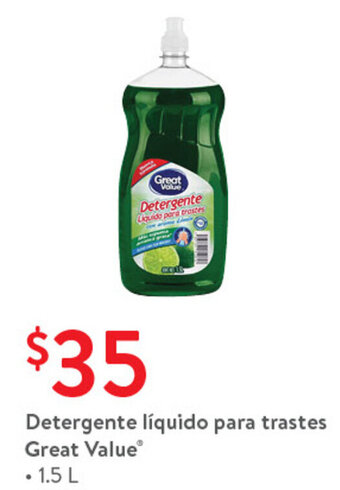 Walmart Detergente Líquido Para Trastes Great Value 1.5 L oferta