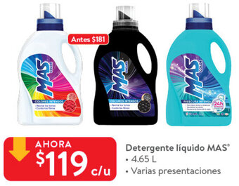 Walmart Detergente Líquido MAS 4.65L oferta