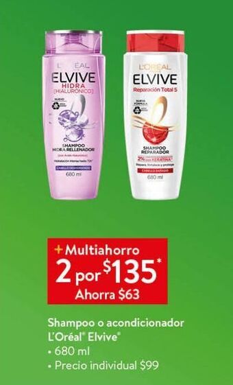 Walmart Shampoo o acondicionador elvive 680ml oferta