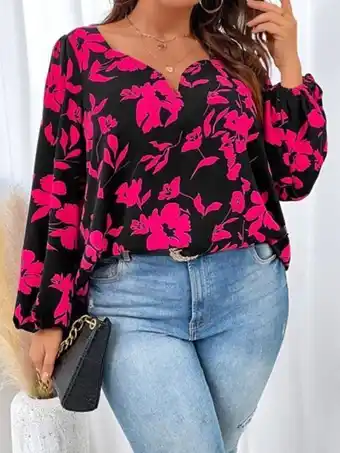 SHEIN Shein unity blusa con estampado floral escote corazón cuello de manga farol oferta