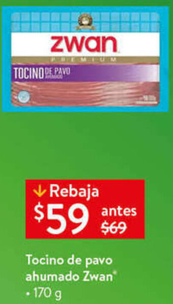 Walmart Tocino de Pavo Ahumado Zwan 170g oferta