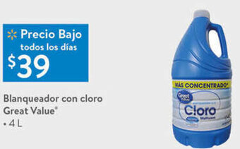 Walmart Blanqueador con Cloro Great Value 4L oferta