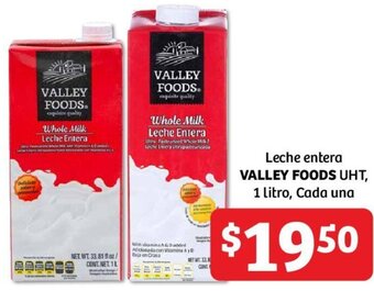 Soriana Mercado Leche Entera Valley Foods UHT 1L oferta