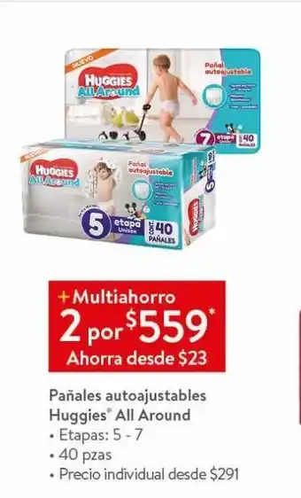 Walmart Pañales autoajustables huggies all around et 5 - 7 40 pzas oferta