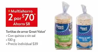 Walmart Tortitas de arroz great value con quinoa 130g oferta