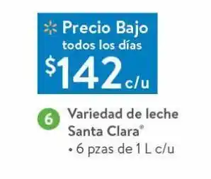 Walmart Leche santa clara 6 pzas 1l oferta