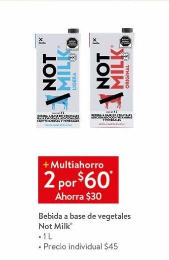 Walmart Bebida a base de vegetales not milk 1l oferta