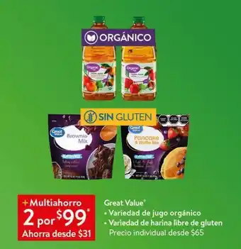 Walmart Jugo organico great value oferta