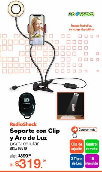 RadioShack Soporte con clip y aro de luz para celular radioshack zd668 / negro oferta
