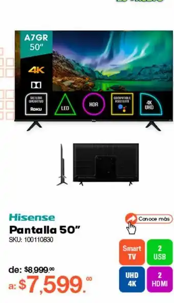 RadioShack Pantalla hisense roku 50a7gr / 50 pulgadas / 4k uhd / smart tv oferta