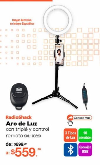 Aro de luz led con tripié y control remoto radioshack zd200 / bluetooth / negro