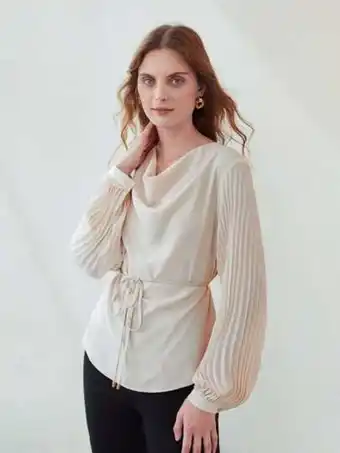 SHEIN Motf premium top fruncido de manga con fruncido con cinturón oferta