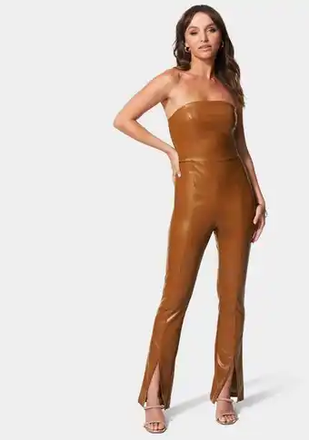 Bebe Split hem strapless vegan leather jumpsuit oferta