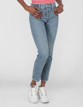 GAP Jeans straight lavado medio corte cintura alta para mujer oferta