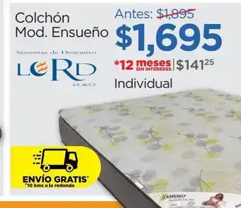 Chedraui Lord colchón mod. ensueño individual oferta