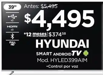 Hyundai pantalla smart tv 39" mod. hyled399aim