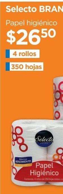 Chedraui Papel higiénico 4 rollos 350 hojas oferta