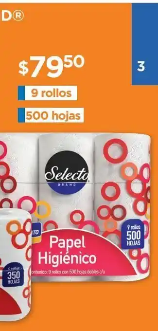 Chedraui Papel higiénico selecto brand 9 rollos 500 hojas oferta