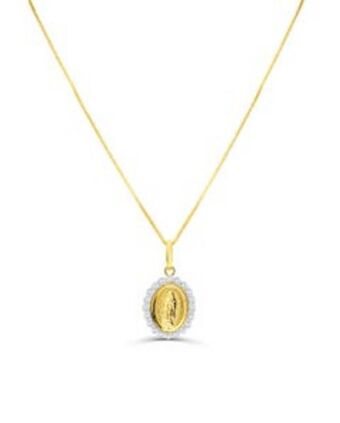 Joyerías Bizzarro Medalla virgen en oro amarillo y blanco 14k con cadena y zirconias oferta