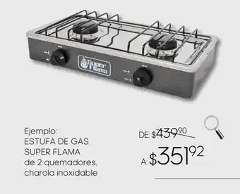 Estufa de gas super flama de 2 quemadores charola inox