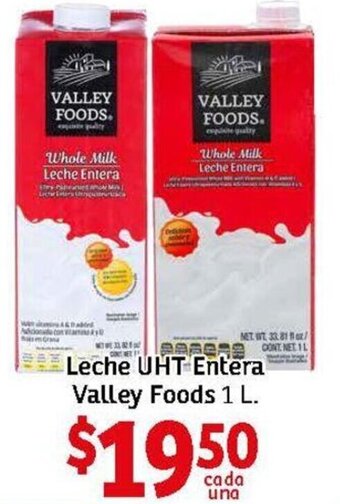 Soriana Mercado Leche UHT Entera Valley Foods 1L oferta
