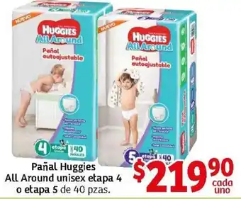 Pañal Huggies All Around Unisex Etapa 4 o Etapa 5 de 40 pzas