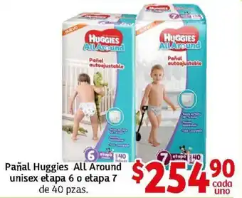 Pañal Huggies All Around Unisex Etapa 6 o Etapa 7 de 40 pzas