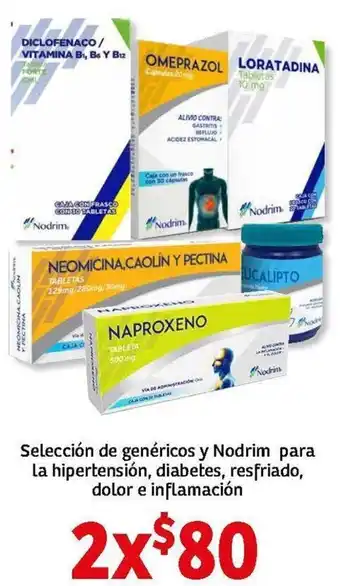 Selección de Genéricos y Nodrim para La Hipertentión, Diabetes, Resfriado, Dolor e Inflamación