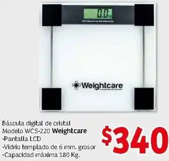 Soriana Mercado Weightcare Báscula Digital de Cristal Modelo WCS-220 oferta