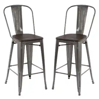 Bancos respaldo alto metal con asiento de madera de 29 pulgadas 44.5x47x112cm 2 piezas plata