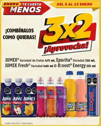 Jumex Variedad de Frutas 475ml, Epurita Variedad 330ml, Jumex Fresh Variedad 400ml o B:oost Energy 355ml x 3
