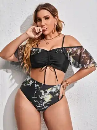 SHEIN Bañador bikini con estampado de mármol con cordón oferta