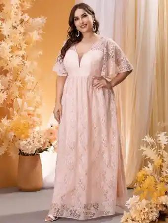 SHEIN Vestido de fiesta de manga mariposa maxi con encaje oferta