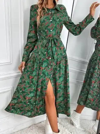 SHEIN Vestido camisero con estampado de paisley con cinturón oferta