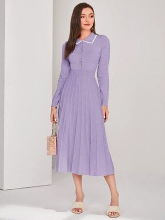 SHEIN Vestido de punto unido en contraste con botón delantero fruncido oferta