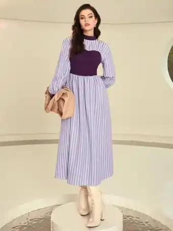 SHEIN Shein x roaa vestido de rayas de cuello alto de manga farol oferta