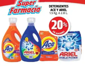 Farmacias Guadalajara Detergentes Ace y Ariel 1.5kg ó 2.8L oferta