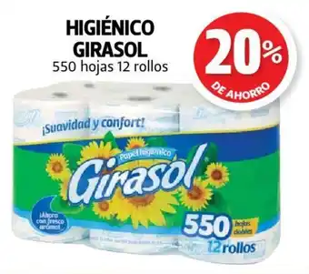 Farmacias Guadalajara Higiénico Girasol 550 hojas 12 rollos oferta