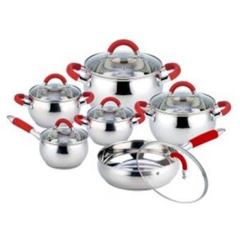 El Bodegón Batería de cocina acero inoxidable 12 piezas yajad hogar asas de silicón color rojo y201-mz12 oferta
