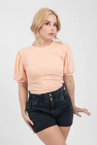 Santory Short de mezclilla oscuro tiro medio paper bag oferta