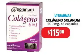 Farmacias Guadalajara Vitaminas Colágeno Solanum 500mg 45 cápsulas oferta